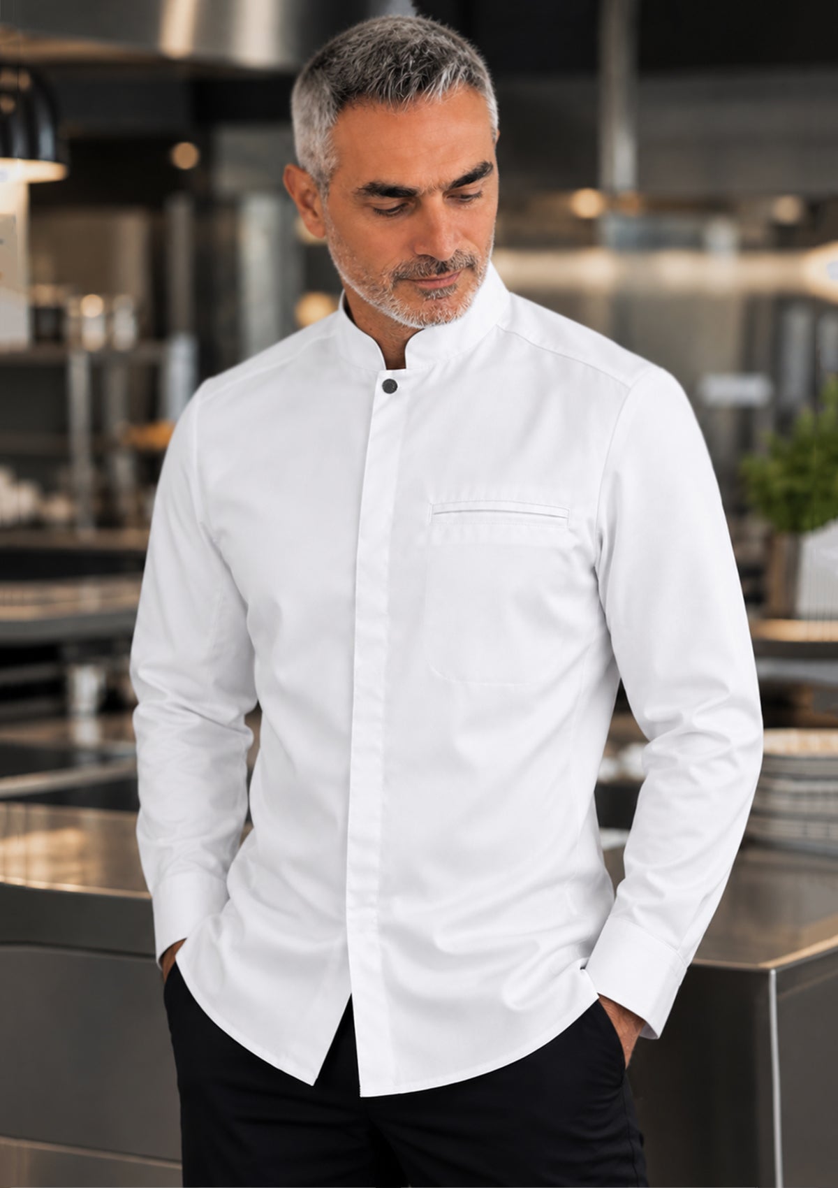 Camisa de chef para hombre Slim-Fit de manga larga