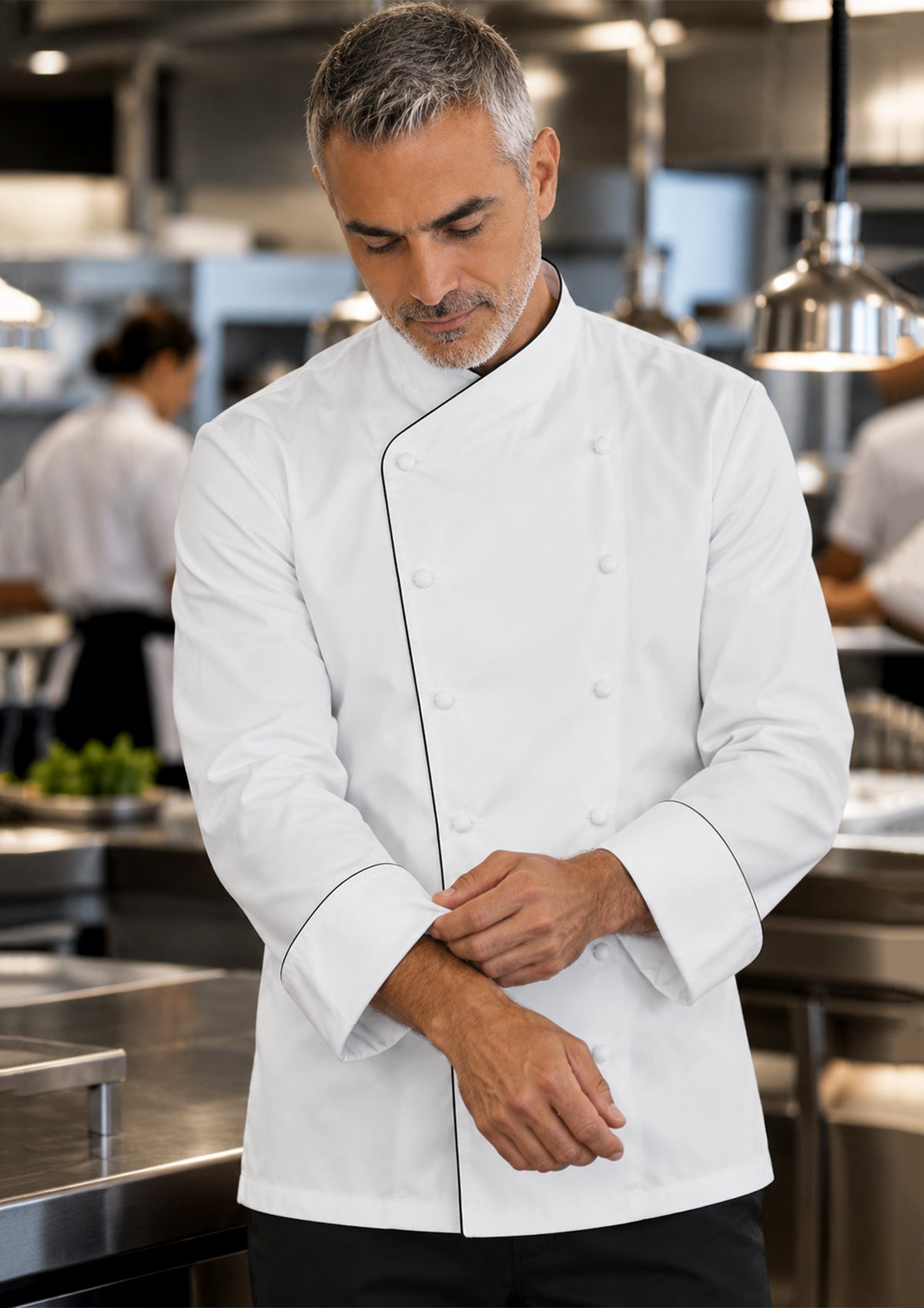 Chaqueta de chef exclusiva para hombre de algodón fino manga larga
