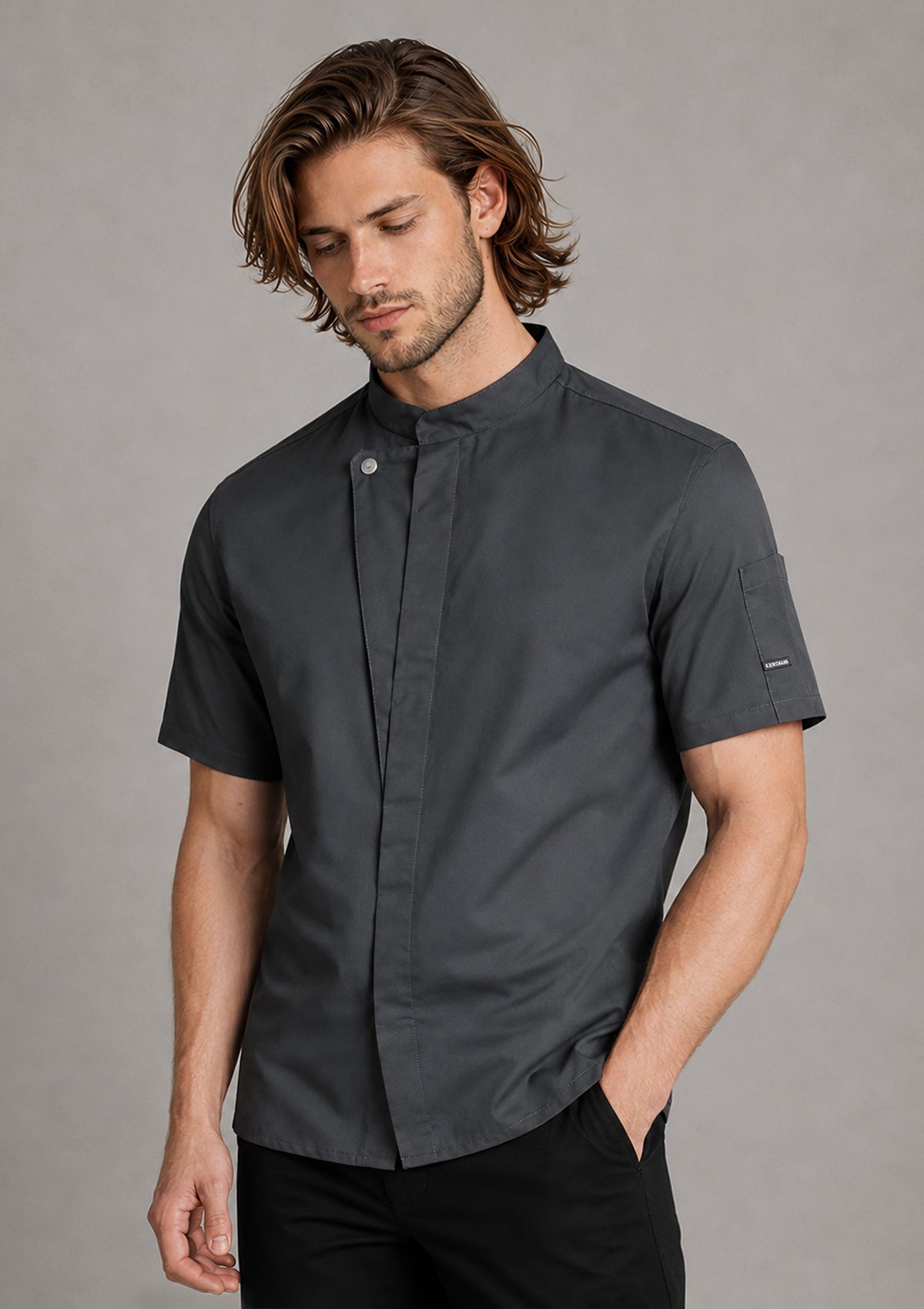 Chaqueta moderna chef y servicio unisex manga corta