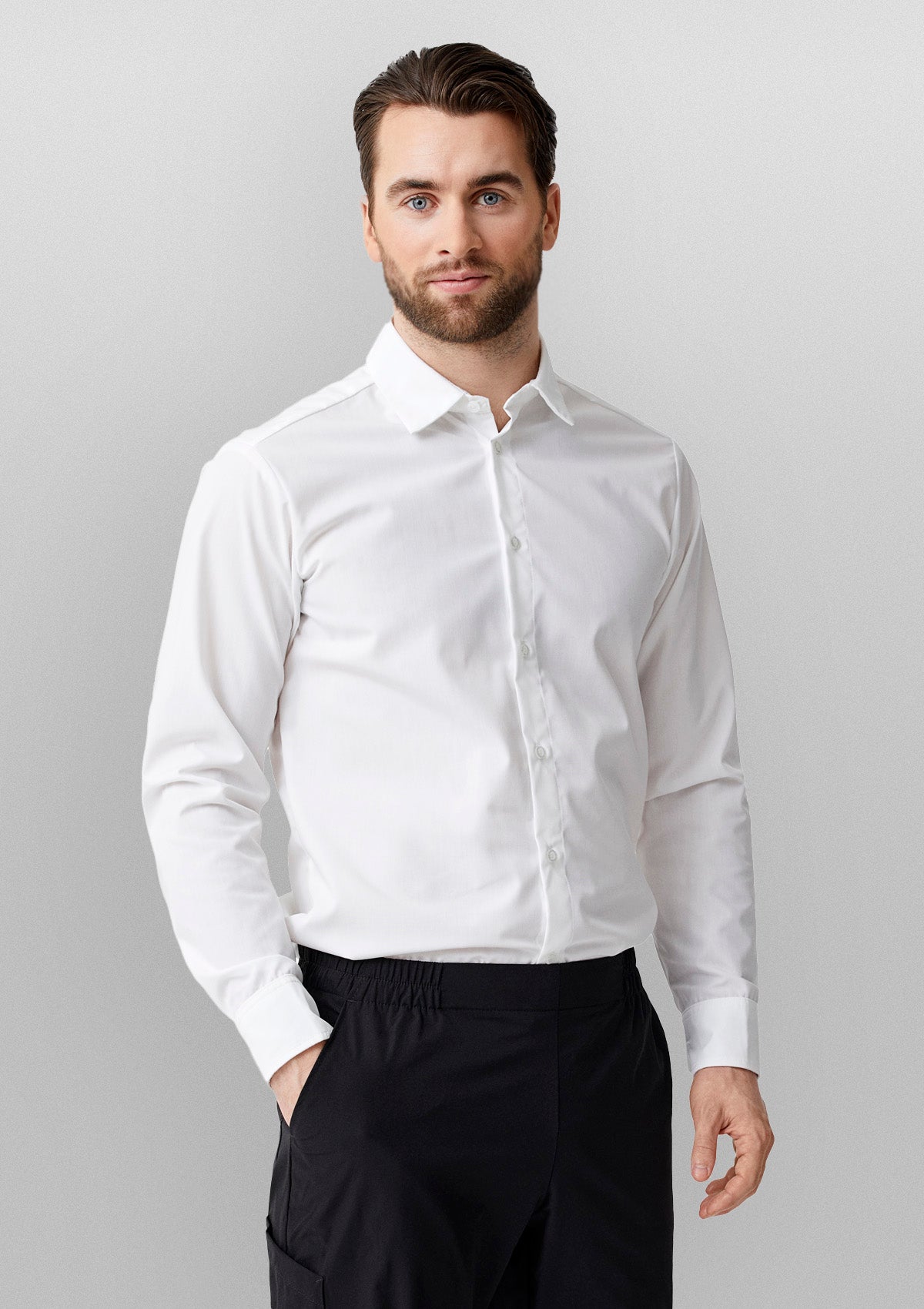 Camisa moderna elástica de servicio con función Pull-Up y manga larga para hombre | Kentaur