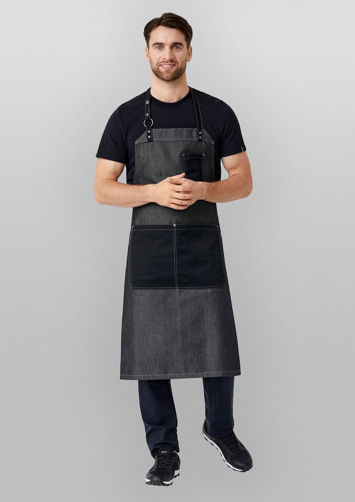 Delantal con peto Raw con bolsillos delanteros y anillas metálicas unisex | Kentaur